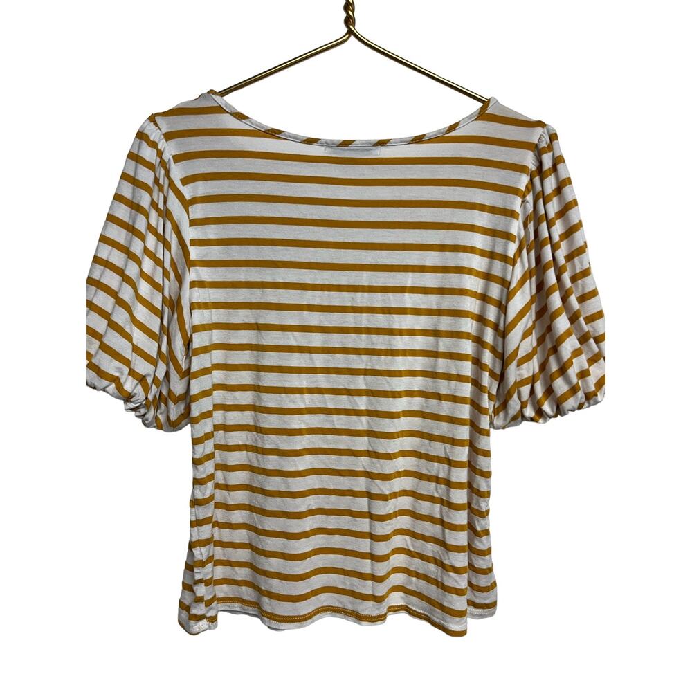 Green Envelope Size S striped orange yellow white background t-shirt